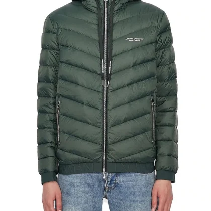 Armani Exchange Piumino con Cappuccio 100 gr Verde Petrolio