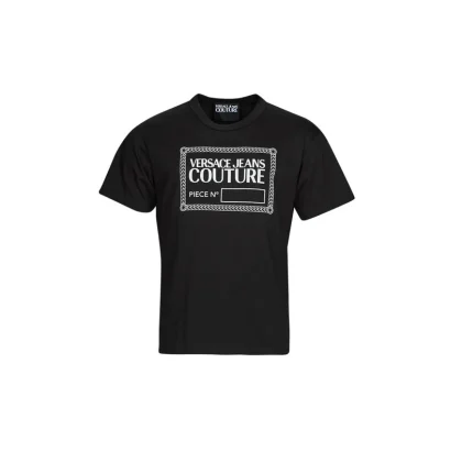 Versace T-Shirt Mezza Manica Nera Logo Centrale Bianco