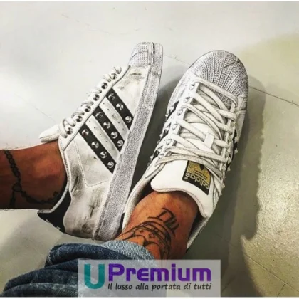 Adidas Superstar Bianche Vintage Borchiate Argento Effetto Invecchiato [Handmade]