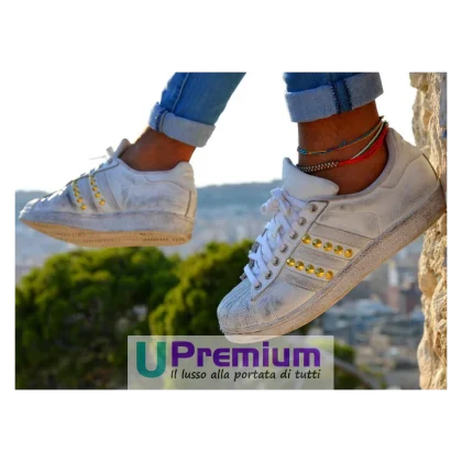Adidas Superstar Borchiate Bianche Oro Vintage [Prodotto Customizzato]