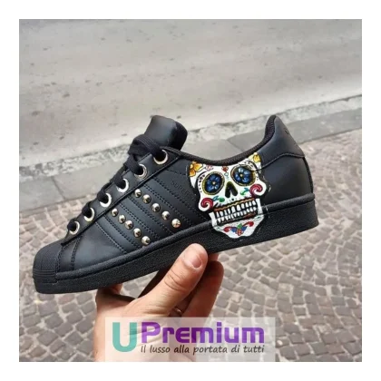 Adidas Superstar Black Borchiate Teschio Messicano [Prodotto Customizzato]