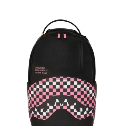 Sprayground Zaino Shark Central Nero Logo Rosa Scacchi