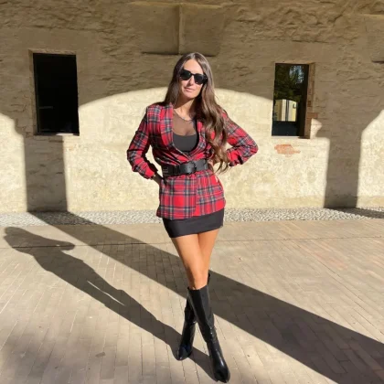 BLAZER TARTAN MANICA ARRICCIATA