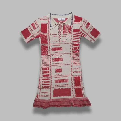 checked dress - beige/red