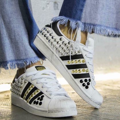 Adidas Superstar Classiche Bianche Strisce Nere Borchie Colorate Borchiate